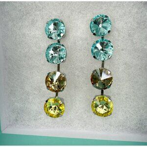 J Bloom Ocean Square Statement Earrings Dangle Rhinestones Blue